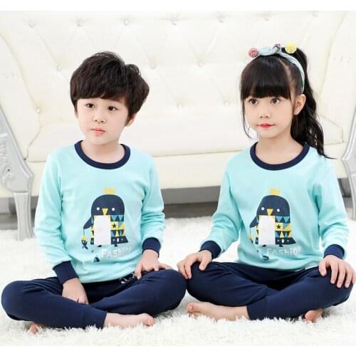 Children Cotton Pajamas Sets Clothing Suit Boys Girls Cartoon Sleepwear Kids Long-sleeved+Pant 2-Piece Pyjamas Baby Nightwear