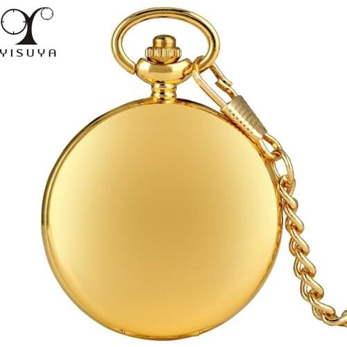 Double Smooth Gold Full Hunter Quartz Pocket Watch Roman Numerals Black Dial Retro Pendant Necklace Watch Gifts Men Women