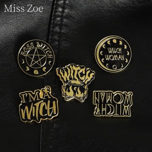 WitchS Black Crystal Ball Enamel Pins Tarot Pentagram Magic Hat Moon Phase Badges Witchy Gothic Punk Jewelry Witchcraft Badge