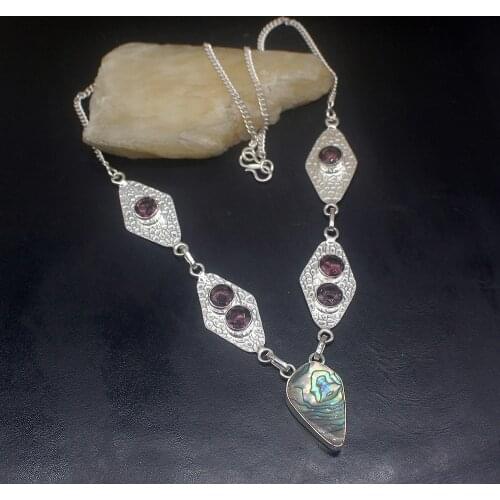 Gemstonefactory Jewelry Big Promotion 925 Silver Abalone Shell Purple Amethyst Ladies Women Chain Necklace 52m 202101726