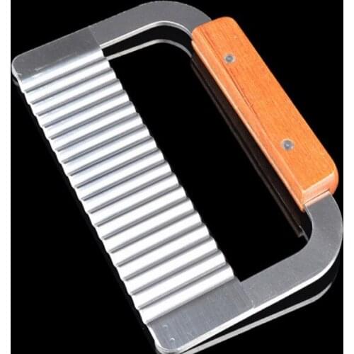 Stainless steel wooden handle knife potato fries wave tool ripple slice knife shredder knife