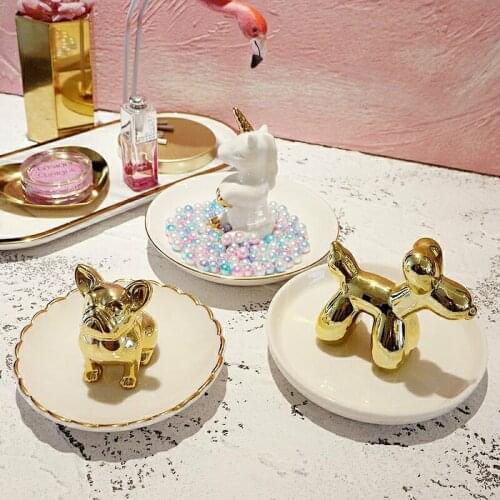 Plating Balloon Dog Ceramic Jewelry Storage Plate Unicorn Ring Tray Watch Holder Desktop Storage Tray Decoration Home Gift
