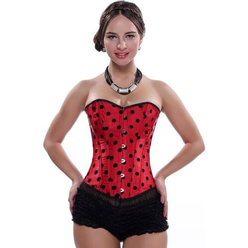 WYS.JL Red White Corset Plue Size Womans Gothic Corset Black Polka Dot Satin Abdomen Corset 2XL