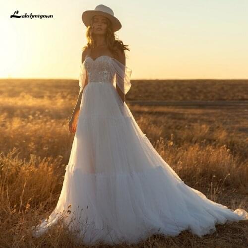 Lashmigown Puffy Sweetheart Beach Wedding Dress Off the Shoulder 2021 Vestidos Tulle Wedding Gowns Princess Bridal Dresses