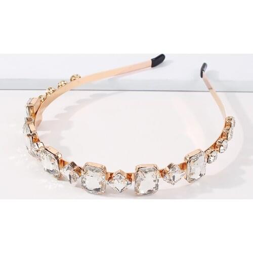 Fashion Crystal Headband Women Colorful Gem Hairband Geometric Rhinestone Hair Hoop Bezel Headbands Hair Accessories Headwear