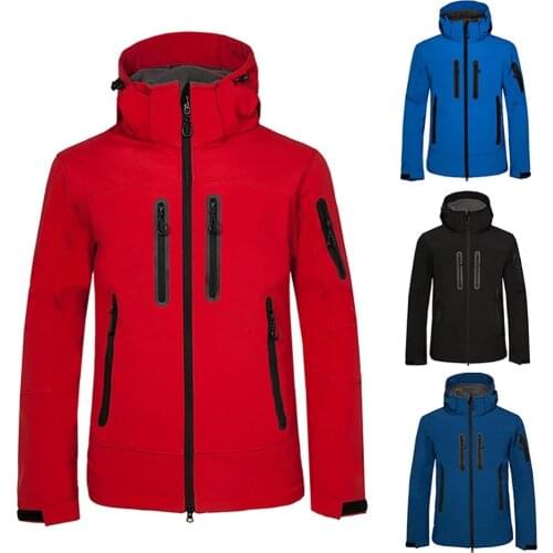 Autumn Winter Soft Shell Jacket Mens Waterproof Fleece Warm Outdoor Hooded Hiking Jacket Ski Camping Hoodie Clothing