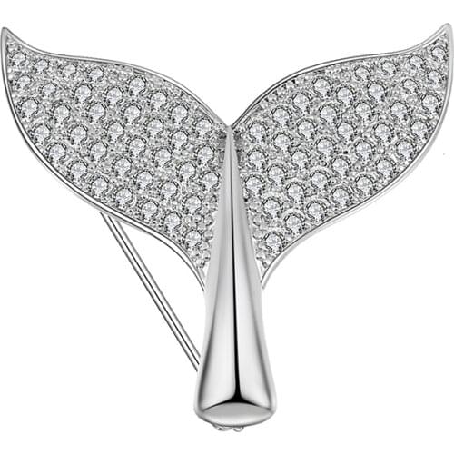 Blucome Cubic Zircon Fish Tail Shape Brooches For Women Gold Color Animal Men Suit Decoration Decoration