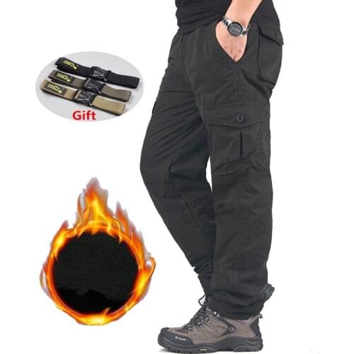 Military Pants Mens Thicken Winter Fleece Warm Pants Men Multi Pockets Long Trousers Male Joggers Cargo Bottom Sweatpants M-3XL