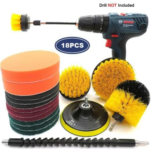 3/4/18Pcs Electric Scrubber Detailing Drill Brush Kit Plastic Round Cleaning Washing Tools For Car Pet Glass Wheel Nylon Brushes