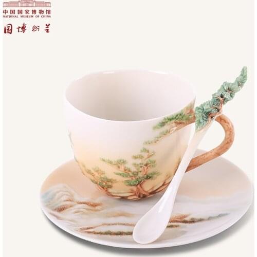 NATIONAL MUSEUM OF CHINA Antique Porcelain Cup Set Ceramic Cup Sets Hills in the Rain Design Sculptured Gifts for Lover