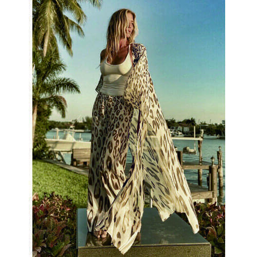 New Beach Cover up Chiffon Leopard Print Beach Clothing Sets Kaftan Over size Kimono Beachwear Pareo Dress Swimsuit Cover up