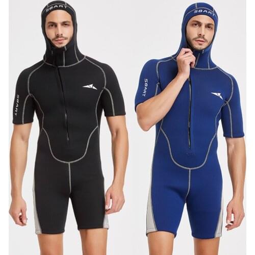 2021 new 3MM hooded diving suit one-piece short-sleeved front zipper with hat to keep warm and sunscreen snorkeling swimsuit