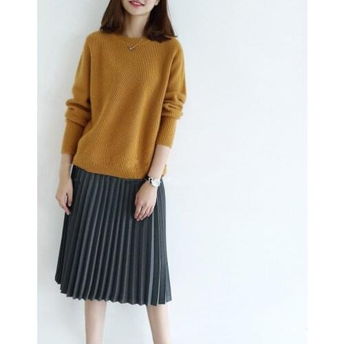 Fall/winter new plus size pullover sweater pure color loose knit bottoming shirt women simple lazy crew neck sweater