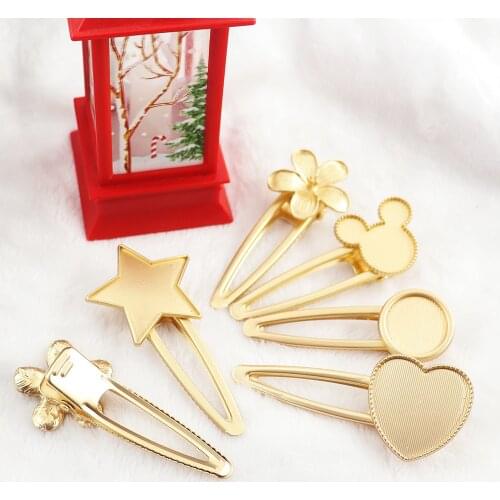 5pcs/2pcs Style Matte Gold High Quality UV Epoxy Resin Base Metal Duckbill Clip Cabochon Base DIY Hairpin clips Jewelry Making