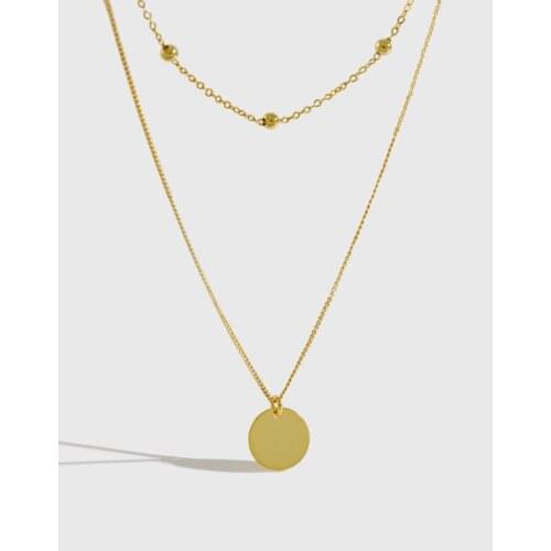 New 925 sterling silver double layered necklace woman neck chains, fashion gold color round beads choker necklaces jewelry