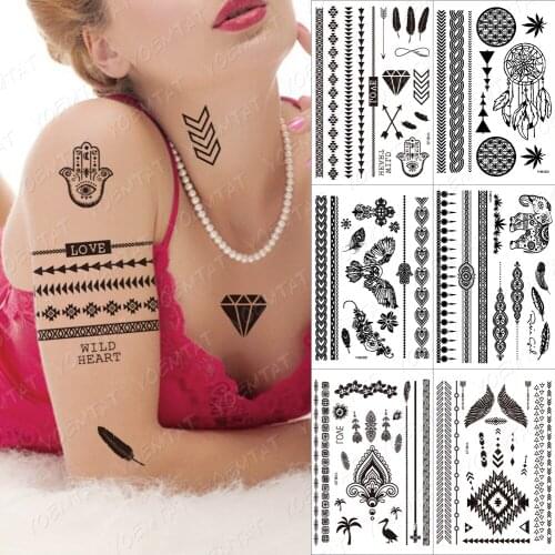 Black ink Waterproof Temporary Tattoo sticker India Henna sexy Tatoo body art instant tato for party Love Flower lace Pattern