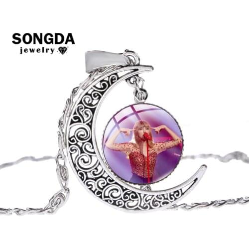 SONGDA Hot Fashion Popular Singer Taylor Moon Pendant Necklace Music Fans Souvenir Transparent Art Photo Glass Cabochon Jewelry