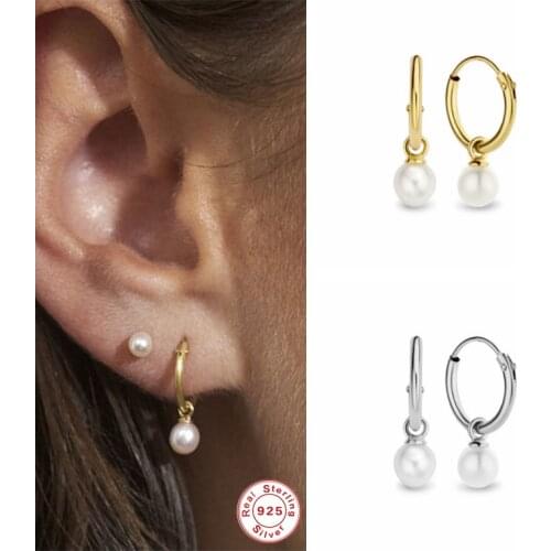 Luxury 925 Sterling Silver Drop Earrings Pearl Earring For Woman Girls CZ Hanging Pendientes Brincos orecchini Fine Jewelry