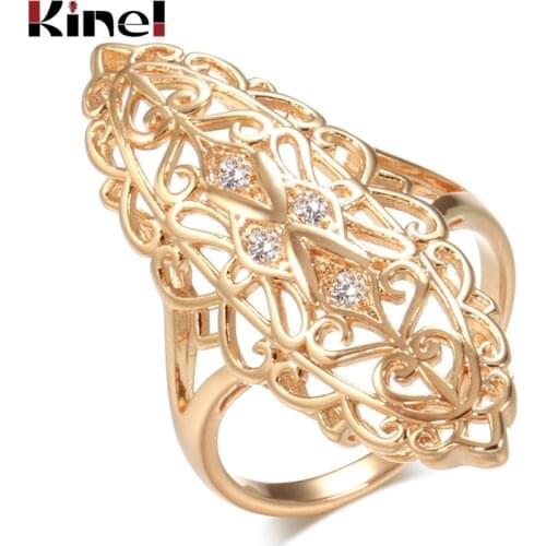 Kinel 2021 Luxury 585 Rose Gold Ethnic Bride Ring Wedding Jewelry Trendy Natural Zircon Rings for Women Fashion Fine Jewelry