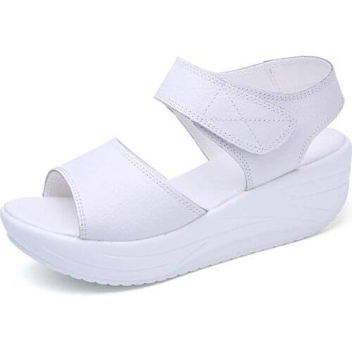 2021 summer sandals women platform shoes faux leather comfortable thick heels shoes woman sandals hook & loop female sandal