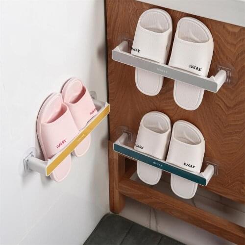 Toilet Storage Rack Wall-Mounted Student Dormitory Bathroom Free Punching Towel Rack Household Slippers Shelf