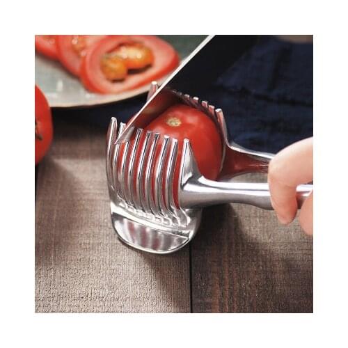 Tomato Lemon Slicer Fruits Onion Shreader Cutter Guide Tongs with Handle Kitchen Cutting Potato Lime Food Stand Stainless Steel
