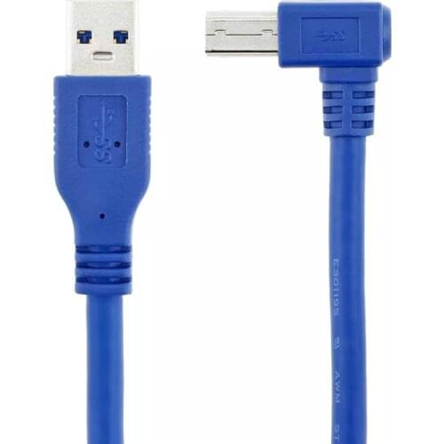 USB 3.0 A Male to B Male AM/BM 90 Degree Angle USB 3.0 Data Cable Cord 0.6m 2FT Blue For USB3.0 External HDD
