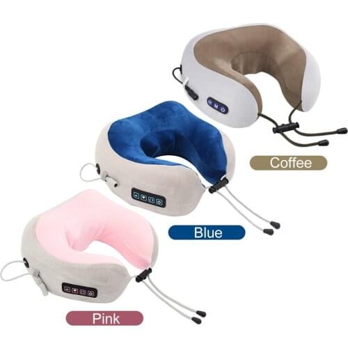 Vibrator U Shaped Pillow Memory Foam Napping Neck Relaxation Pillow Travel Rechargeable Electrical Cervical Spine Massager