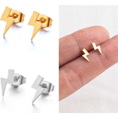 Yungqi Simple Fashion Stainless Steel Lightning Stud Earrings for Women Exquisite Student Girlfriend Ear Jewelry Accessories