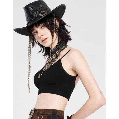 PUNKRAVE Womens Punk PU Carved Cowboy Hat Handsome Personality Stage Performance Club Cap