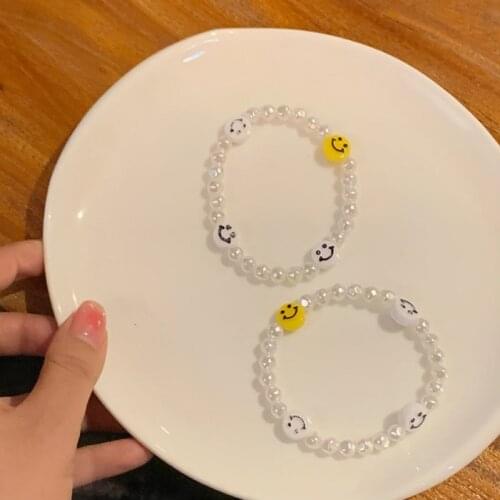 Resin Smiley Imitation Pearls Beaded Bracelet for Women Elastic Adjustable Bracelets Female 2021 Fashion Jewelry Hand Chain