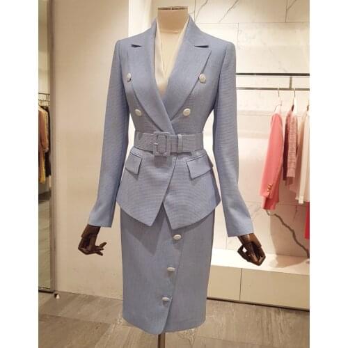 2021 New Arrival Luxury Brand Designer Skirt Suits Two Piece Set Blazer and Pencil Midi Skirt High Quality Office Clothes Female