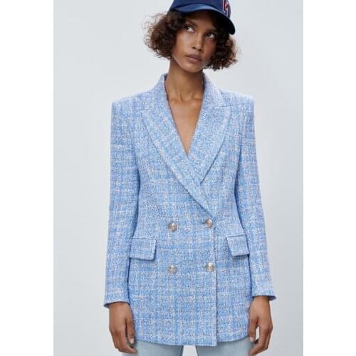 Casual Plaid Suit Womens 2021 Winter Z A New Plaid Texture Double-breasted Mid-length Blazer