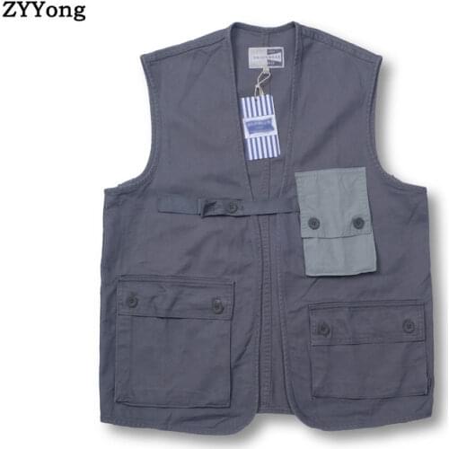 Cotton Vest Men Fashion Casual Multi-Pocket Splice Photography Sleeveless Jacket Streetwear Loose Gilet Coat Waistcoats Clothing