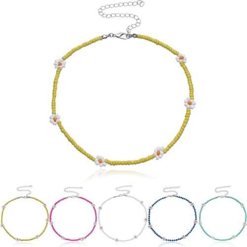 1pc Bohemian Style Flowers Decor Choker Fashion Adjustable Cute Bead Necklace Choker For Beach Travel Jewelry Accessories