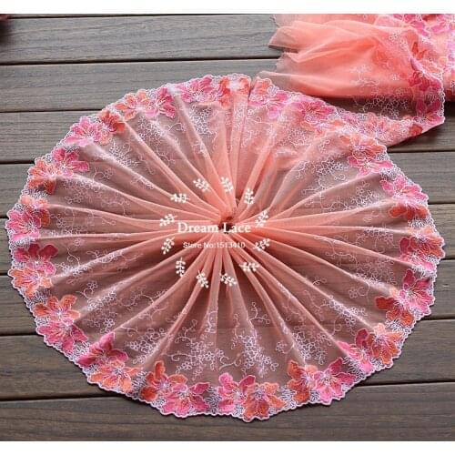 2yards/lot 8.67 Inches Wide Embroidered Tulle Lace trim mesh lace trim~orange ~lovely~High Quality