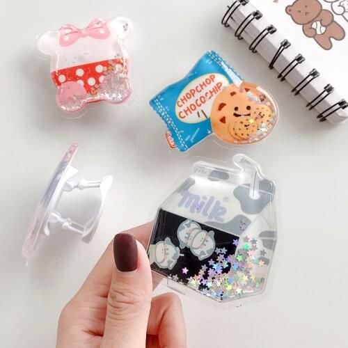 3D Charm Quicksand Phone Holder Cute Cartoon Airbag Folding Phone Holder Stand Grip Finger Ring Support Accessories For Gilrs