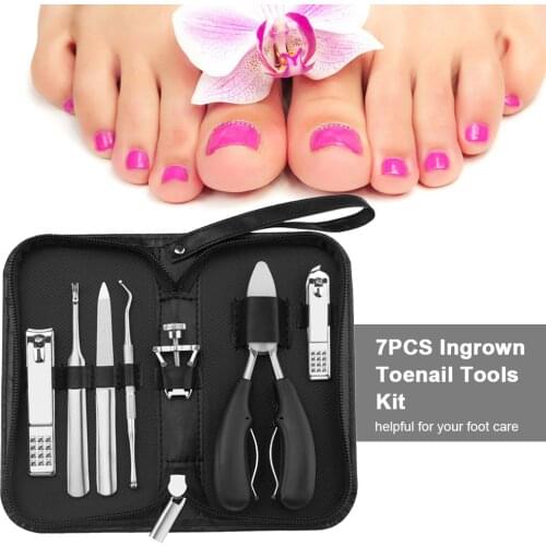 7PCS Ingrown Toenail Tools Kit Nail Treatment Pedicure Tools Ingrown Toenail Removal Correction Clippers Toe Nail File Lifter