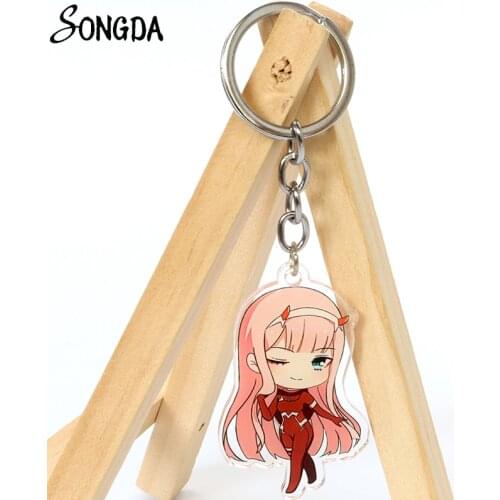 Anime ZERO TWO Otaku Keychain DARLING In The FRANXX Sexy Cosplay 002 Acrylic Pendant Key Chain Keyring Trinket Gifts Wholesale