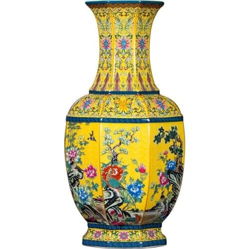 Antique Large Ceramic Floor Vase Chinese Qian Long Famille Rose Classic Living Room Decoration Porcelain Flower Vase