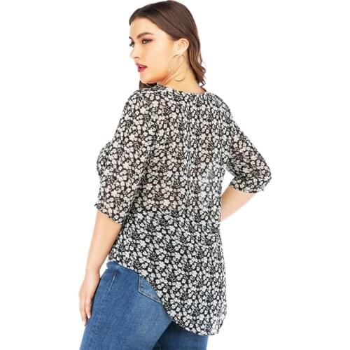 Elegant Shirts Plus Size Blouses Women Tops Loose Style Casual Shirts Office Lady Flowers Blusas 6XL V-neck Рубашки женские K394