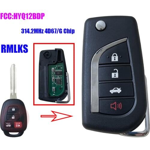 New Flip Key For Hyq12Bdp 2017 2018 For Toyota Tacoma H Chip G Chip Remote 4 Buttons Folding Remote Fob