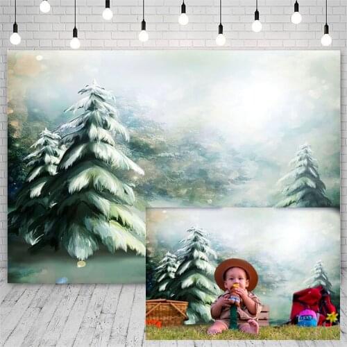 Avezano Photography Backdrops Merry Christmas Tree Winter Snow Bokeh wonderland Forest Pine Children Background For Photo Studio
