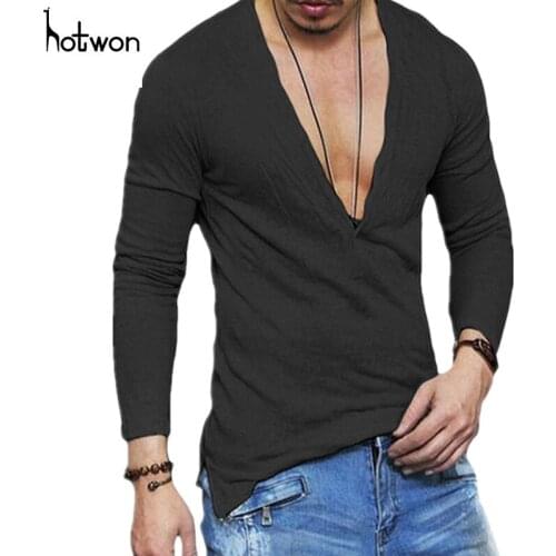 New Hot Sale Mens Slim Fit Casual Tops Long Sleeve T-Shirt V-Neck Basic Muscle Shirt Tee