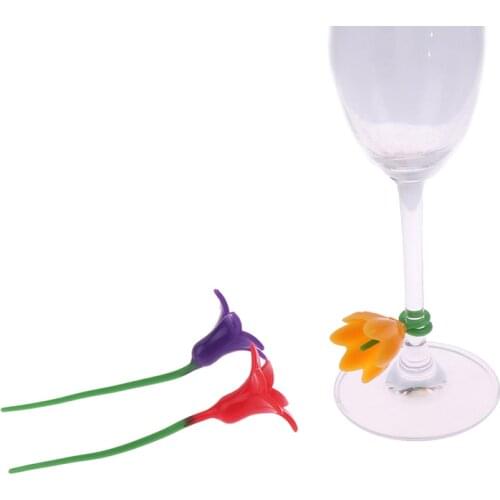 Hot Sale 6pcs Flowers Wine Cup Marker Silicone Label Party Dedicated Glass Cup Recognizer Tools for Wine Glass Random