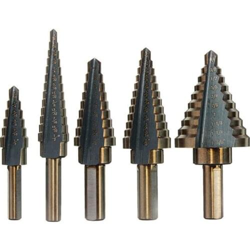 Imperial 5pcs pagoda drill high-speed steel opener set triangular handle black and yellow step drill ladder drill bit