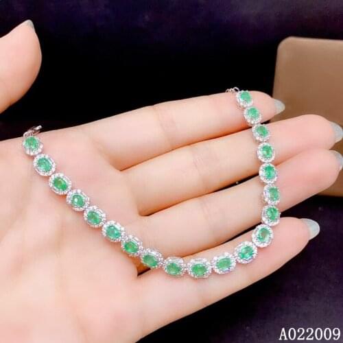 KJJEAXCMY fine jewelry 925 sterling silver inlaid natural emerald bracelet luxury girl hand bracelet support testing