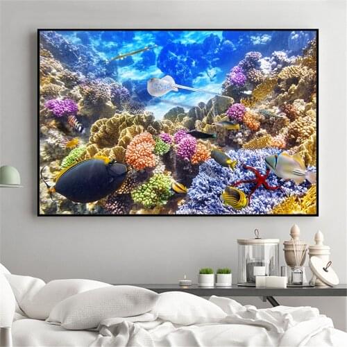 Canvas Art Fish Painting Underwater World Animals Corals Fish Ocean Wall Pictures for Living Room Nordic Poster Kids Room Decor