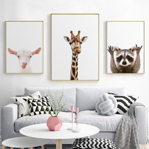 Giraffe Goat Racoon Canvas Art Child Poster Nursery Wall Art Picture Print Forest Animal Painting Nordic Kid Baby Bedroom Decor