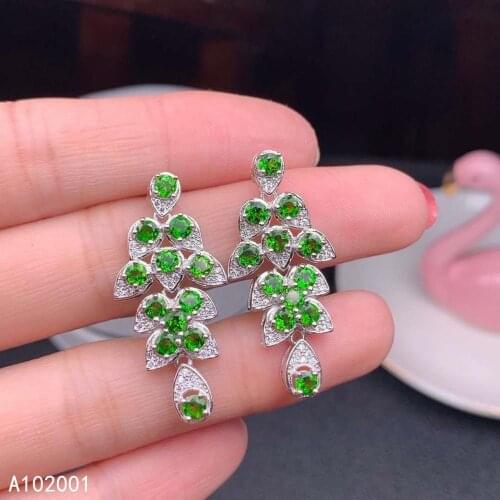 KJJEAXCMY fine jewelry natural diopside 925 sterling silver women earrings support test lovely